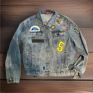 Saks Fifth Avenue Denim Jacket Women’s Small Patches Tiger Army Alaska 90s Vibe